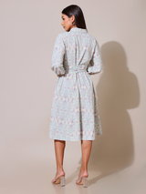 Women's Blue Casual Oversized Fit Printed Dress