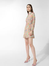 Women's Pink Woven Casual Printed Above Knee Full Sleeves Dress