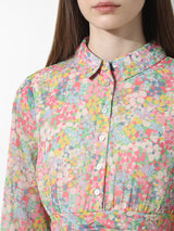 Women's Pink Woven Casual Printed Above Knee Full Sleeves Dress