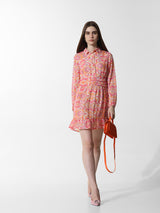 Women's Pink Woven Casual Printed Above Knee Full Sleeves Dress