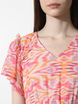 Women's Pink Woven Casual Printed Above Knee Half Sleeves Dress