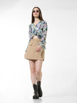 Women's Black Woven Casual Printed Cropped Full Sleeves Top