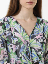 Women's Black Woven Casual Printed Cropped Full Sleeves Top