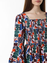 Women's Green Woven Casual Printed Regular Fit Three Quarter Sleeves Top