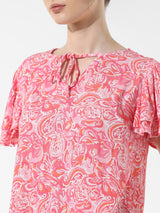 Women's Pink Woven Casual Printed Regular Fit Half Sleeves Top