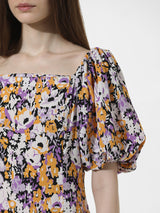 Women's Purple Woven Casual Printed Maxi Length Half Sleeves Dress