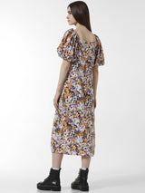 Women's Purple Woven Casual Printed Maxi Length Half Sleeves Dress