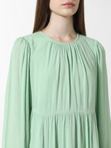 Women's Green Woven Casual Solid Above Knee Full Sleeves Dress