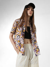 Women's Purple Woven Casual Printed Regular Fit Half Sleeves Shirt