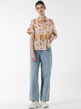 Women's Yellow Woven Casual Printed Regular Fit Half Sleeves Shirt