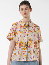 Women's Yellow Woven Casual Printed Regular Fit Half Sleeves Shirt