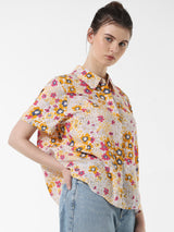 Women's Yellow Woven Casual Printed Regular Fit Half Sleeves Shirt