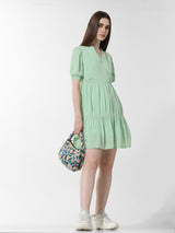 Women's Green Woven Casual Solid Above Knee Half Sleeves Dress