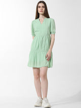 Women's Green Woven Casual Solid Above Knee Half Sleeves Dress