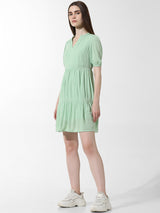 Women's Green Woven Casual Solid Above Knee Half Sleeves Dress