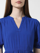 Women's Blue Woven Casual Solid Above Knee Half Sleeves Dress