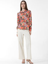 Women's Pink Woven Casual Printed Regular Fit Full Sleeves Shirt