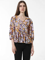 Women's Multicolor Woven Casual Printed Regular Fit Three Quarter Sleeves Top
