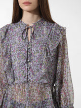 Women's Purple Woven Casual Printed Regular Fit Three Quarter Sleeves Top