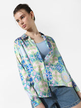 Women's Blue Woven Casual Printed Regular Fit Full Sleeves Shirt