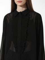 Women's Black Woven Casual Solid Regular Fit Full Sleeves Shirt