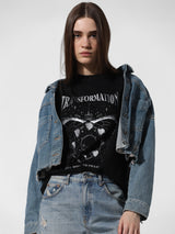 Women's Black Knitted Casual Printed Regular Fit Half Sleeves Tshirt