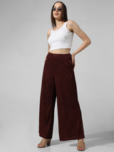 Women's Brown Knitted Casual Solid Regular Fit Pant