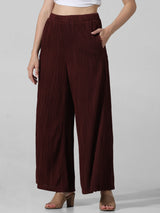 Women's Brown Knitted Casual Solid Regular Fit Pant