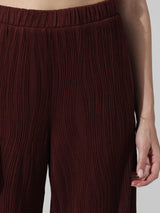 Women's Brown Knitted Casual Solid Regular Fit Pant
