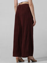 Women's Brown Knitted Casual Solid Regular Fit Pant