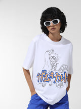 Women's White Knitted Casual Printed Regular Fit Half Sleeves Tshirt