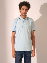 Men's Blue Casual Slim Fit Solid Short sleeves Polo Tshirt