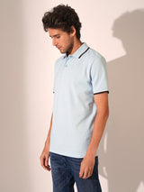 Men's Blue Casual Slim Fit Solid Short sleeves Polo Tshirt
