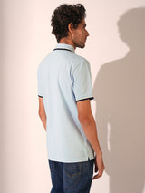 Men's Blue Casual Slim Fit Solid Short sleeves Polo Tshirt