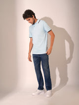 Men's Blue Casual Slim Fit Solid Short sleeves Polo Tshirt