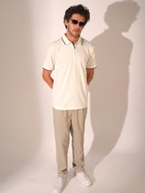 Men's White Casual Regular Fit Solid Short Sleeve Polo Tshirt