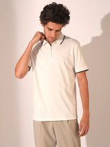 Men's White Casual Regular Fit Solid Short Sleeve Polo Tshirt