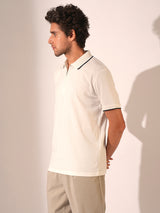 Men's White Casual Regular Fit Solid Short Sleeve Polo Tshirt