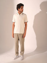 Men's White Casual Regular Fit Solid Short Sleeve Polo Tshirt