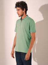 Men's Green Casual Regular Fit Solid Short Sleeve Polo Tshirt