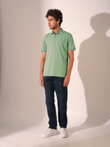 Men's Green Casual Regular Fit Solid Short Sleeve Polo Tshirt