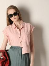 Women's Pink Work Wear Solid Half Sleeves Shirt