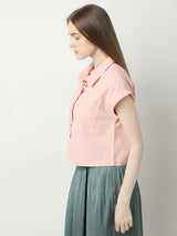 Women's Pink Work Wear Solid Half Sleeves Shirt
