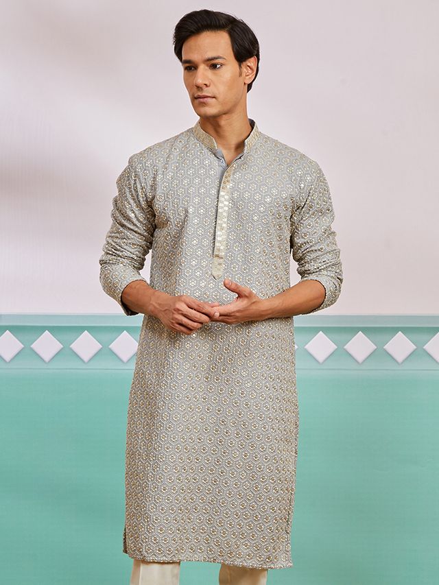 Men's Grey Festive Ethnic Full Sleeves Kurta