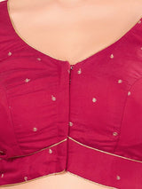 Women's Pink Silk Padded Front Open Elbow Sleeves Saree Blouse