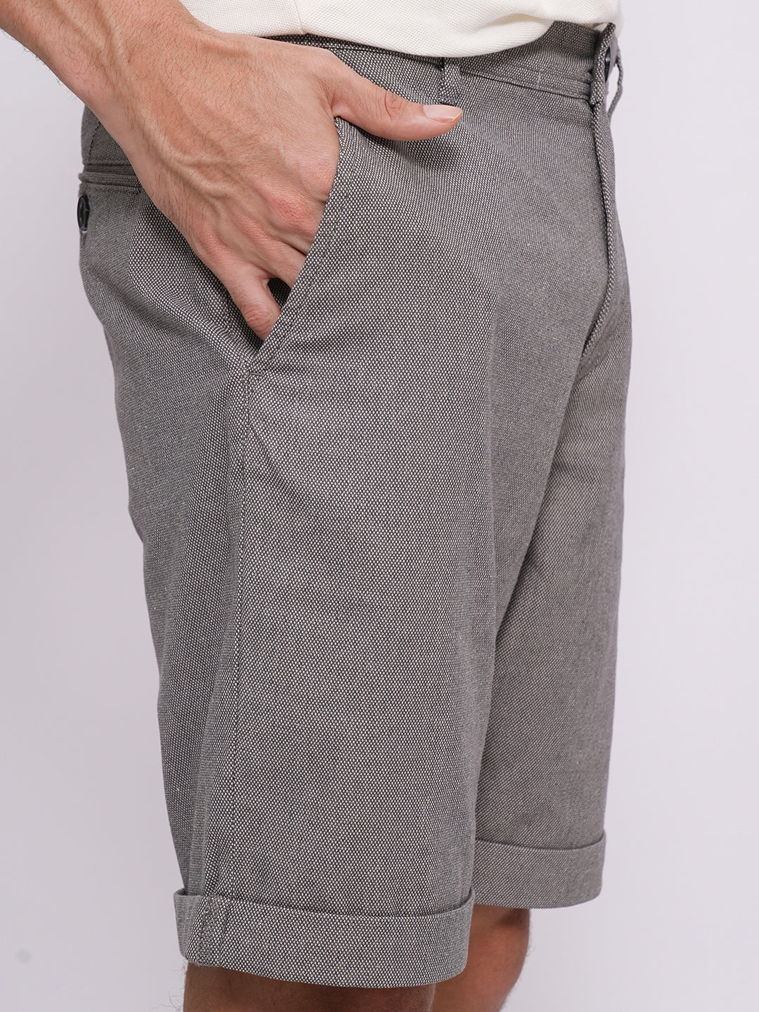 Men's Grey Casual Slim Fit Solid Shorts