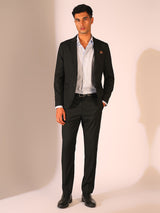 Men's Black Formal Slim Fit Solid Trousers