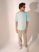 Men's Blue Casual Oversized Fit Solid Short sleeves Tshirt