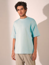 Men's Blue Casual Oversized Fit Solid Short sleeves Tshirt