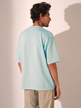 Men's Blue Casual Oversized Fit Solid Short sleeves Tshirt
